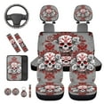 thumbnail image 6 of Binienty Gothic Skull Car Seat Covers Full Set with Coasters Keychain Seat Belt Pads Steering Wheel Cover Armrest Pad Headrest Covers 14 Pieces Vehicle Interior Set, 6 of 8