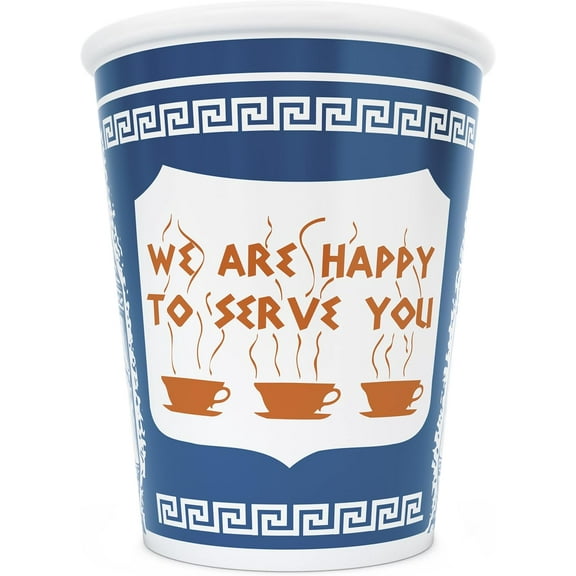 10 oz Ceramic New York City Greek Coffee Cup "We are Happy to Serve You"