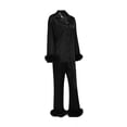 thumbnail image 3 of Kmbangi Pyjama pour Femmes Décoration Plumes Manches Longues Col à Revers + Pantalon, 3 of 9