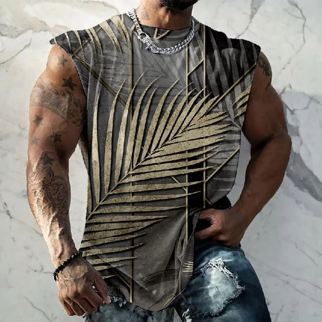 TIMIFIS Mens Beach Tank Top Summer Tropical Palm Tree Print Sleeveless Tee Shirt Loose Workout Muscle Tanks Shirt - Spring/Summer