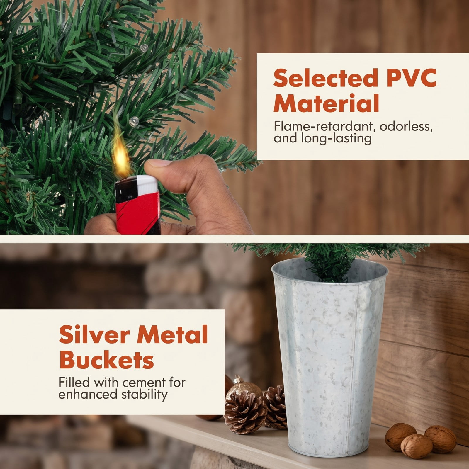 RUIE Set of 3 Pre-Lit Artificial Christmas Trees, 3 FT Tabletop Xmas Trees with 230 Warm White LED Lights, Auto Timer, Weighted Metal Base, PVC Holiday Decor, Green