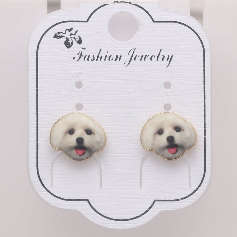 Maltese White Puppy Dog Stud Earrings Ginger Lyne Collection