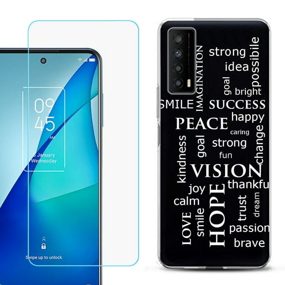 Slim-Fit Gel TPU Phone Case for TCL Stylus 5G, with Tempered Glass Screen Protector, by OneToughShield ® - Positive Words