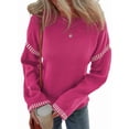 thumbnail image 2 of Suéteres para Mujer, Cuello Redondo Liso, Corte Holgado, Larga, Punto en Contraste, Jersey, Tops Rosa Roja L, 2 of 8