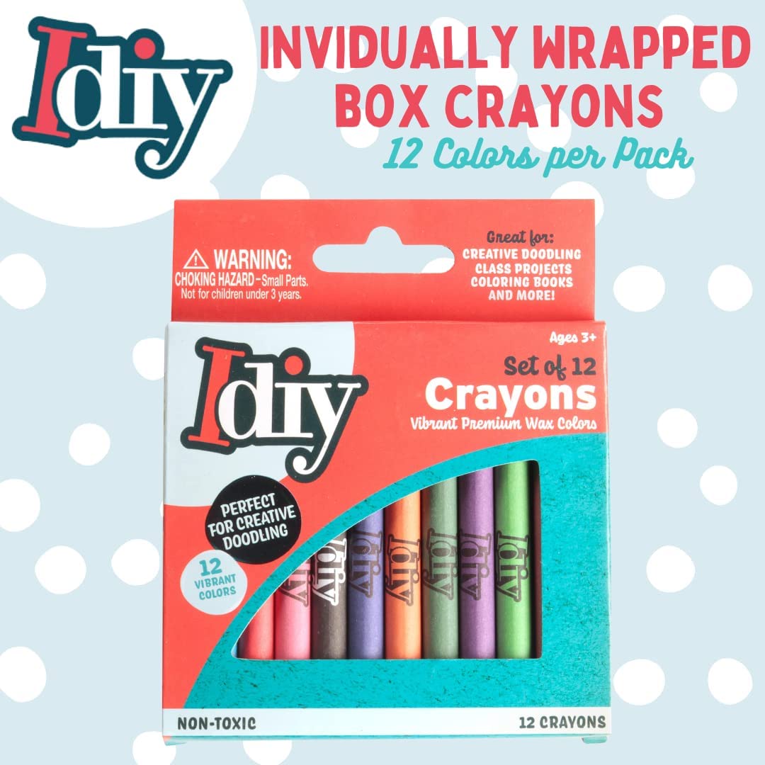 IDIY Individually Packaged Wrapped Boxes Wax Crayons (48 Packs, 12 colors, 576 pc)-ASTM Safety Tested, For Kids,Teachers, Art Classrooms, Restaurant, Back To School Supplies, Craft Projects