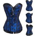 thumbnail image 2 of Femmes Vintage Floral Denim Corset Bustier Haut, 2 of 5