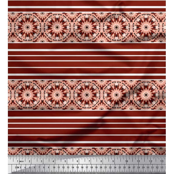Soimoi Poly Georgette Fabric Stripe & Mandala Kaleidoscope Decor Fabric Printed Yard 52 Inch Wide