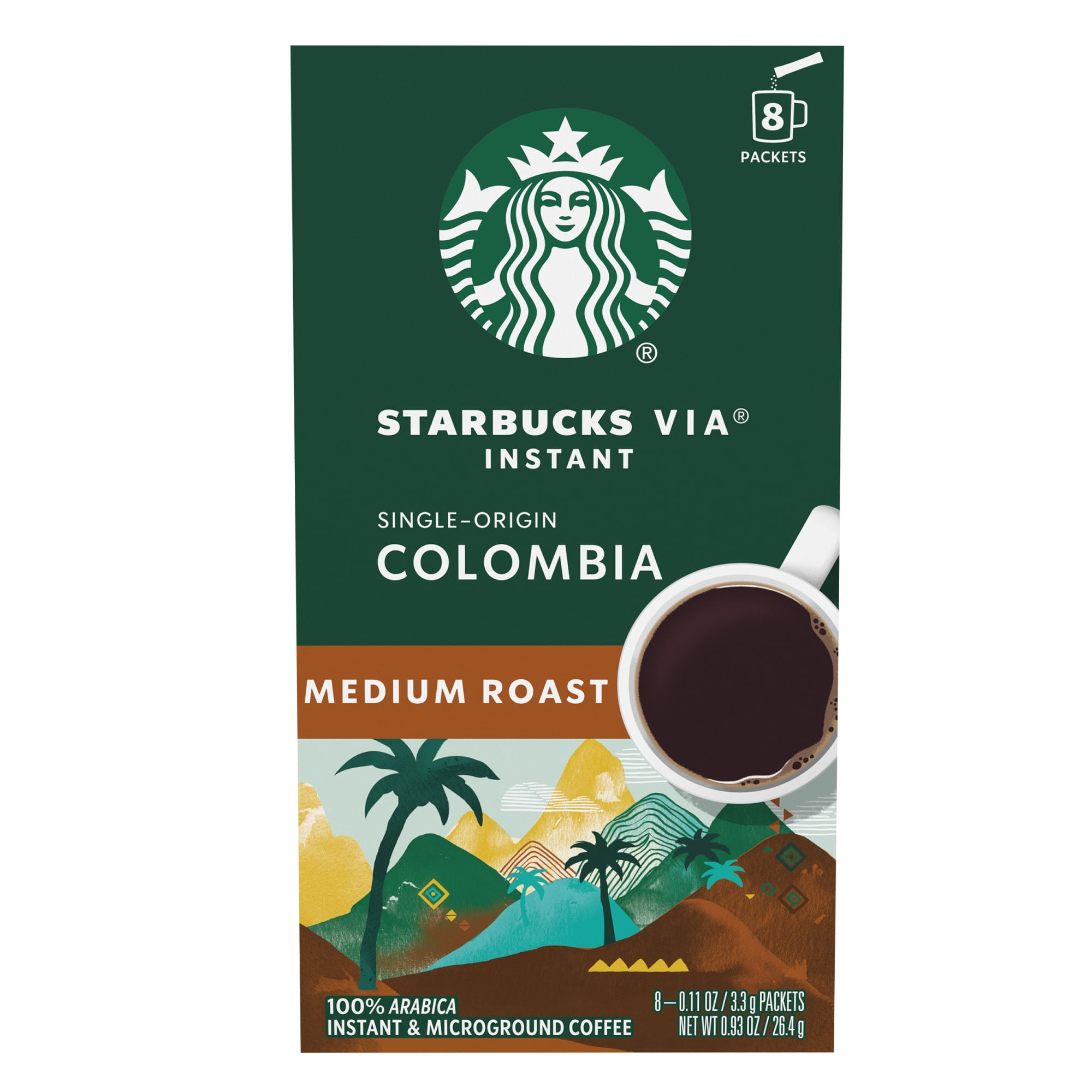 (6 pack) Starbucks VIA Instant Single-Origin Colombia, Instant Coffee, Medium Roast Coffee, 8 Packets