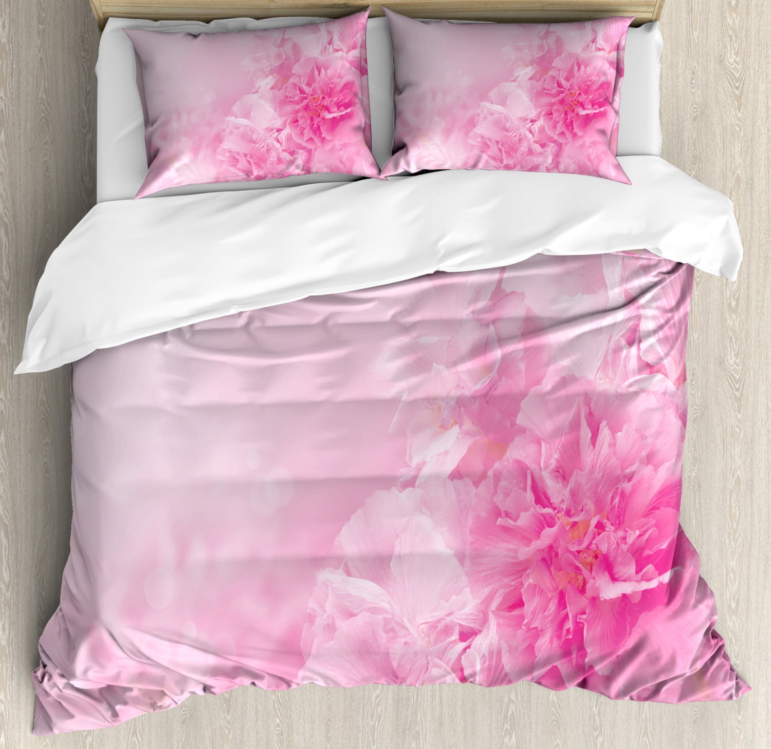 Pale Pink Duvet Cover Set King Size, Spring Flowers Close Up View