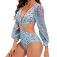thumbnail image 6 of WREESH Womens One Piece Swimsuit Long Sleeve Cutout Swim Suits Fashion Printed Comfortable Loose Swimsuit Blouse Casual V-Neck Attractive Bathing Suits Green, 6 of 6