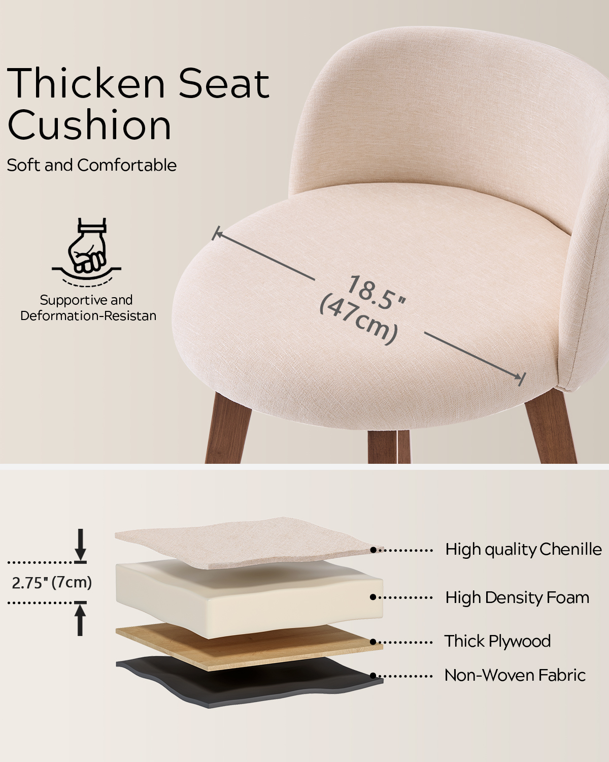 EYYTHUNG 26" Counter Height Bar Stools Set of 4 Mid Century Modern Farmhouse Swivel Barstools Chenille Fabric Upholstered, Brown/Beige