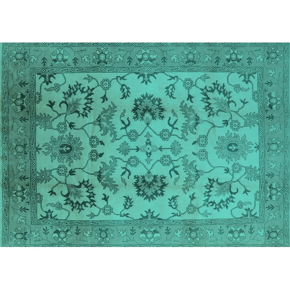Ahgly Company Machine Washable Indoor Rectangle Oriental Turquoise Blue Traditional Area Rugs, 5' x 7'