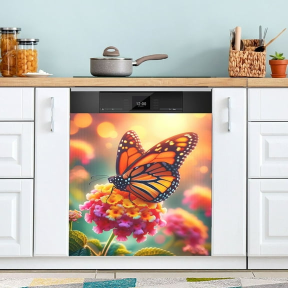 Butterfly on Lantana Flower Dishwasher Magnet Cover Magnetic Fridge Door Cover Home Kitchen Decor 23"x 26"