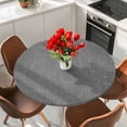 thumbnail image 2 of Round Table Cover 45-54 Inch Vintage Dark Gray Waterproof Reusable Table Cloth Round Fitted Vinyl Tablecloth with Elastic Edged for Parties Outdoors, Farmhouse Retro Solid Color Linen Texture, 2 of 9