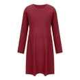 thumbnail image 4 of Solid Color Nightgowns for Women Crewneck Long Sleeve Sleepshirt Soft Comfy Dressy Pajamas Casual Sleepwear Hot Pink S, 4 of 4