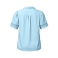 thumbnail image 6 of Mifsaly Button Down Shirts Women Crochet Lace Trim Elegant Business Casual Tops Short Sleeve V Neck Collar Blouses for Work office Summer Vacation Outfits Light Blue,L, 6 of 7