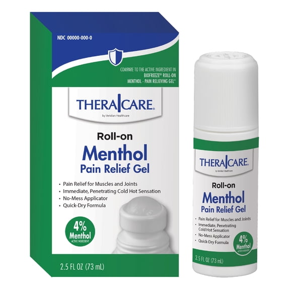 TheraCare 4% Menthol Roll-On | Cold Hot Sensation | Pain Relief Gel | 2.5 oz. 73 mL | Non-Greasy Formula | Immediate Penetrating Action | Topical Analgesic