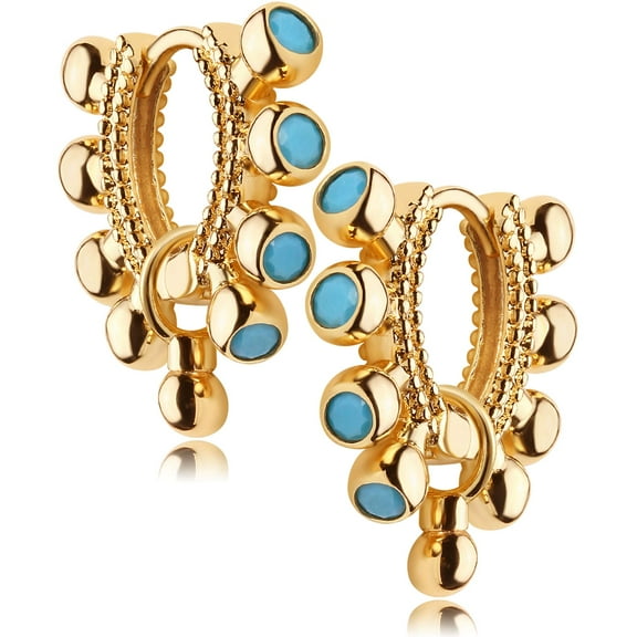 Fettero 14K Gold Plated Dainty Bead Dangle Boho Huggie Hoop Earrings Jewelry Gift for Women