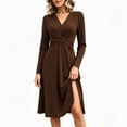 thumbnail image 7 of Ashirexll Long Sleeve Dress for Women A-Line Wrap Style Long Sleeve V-Neck Solid Color Dress with Cross Over Waist, 7 of 7