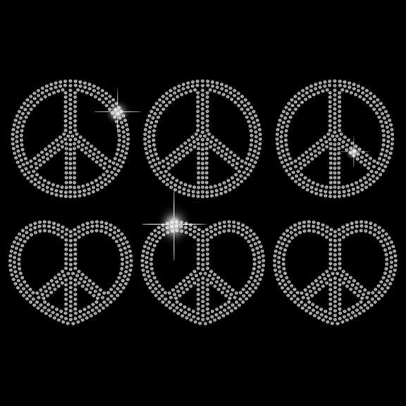 Iron on Rhinestones Peace Love Symbol Iron on Rhinestone 6 Pieces Volunteer T-Shirt Heat Transfer Hot Fix Rhinestone Bling DIY Decals for DIY Art Craft Clothing 6pcs White