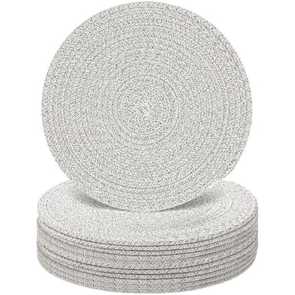 12 Pcs Round Placemats Set, 13 Inch Cotton Rope Woven Table Mats Heat Resistant Non Slip Place Mats for Dining Table Boho Farmhouse Placemats Decor Hot Pads Kitchen Essentials