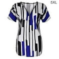 thumbnail image 1 of T-shirt Femme Col en V Rayé Haut Manches Courtes Fermeture Éclair Blouse Ajustée, Bleu, 5TG, 1 of 5