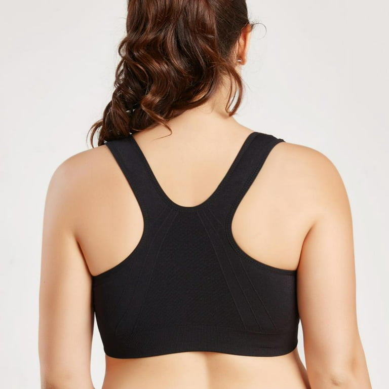 Women's Front Zipper Sports Bra Tops Plus Size Wireless Push Up Bras for  Fitness Gym Yoga Workout,Size M-4XL 