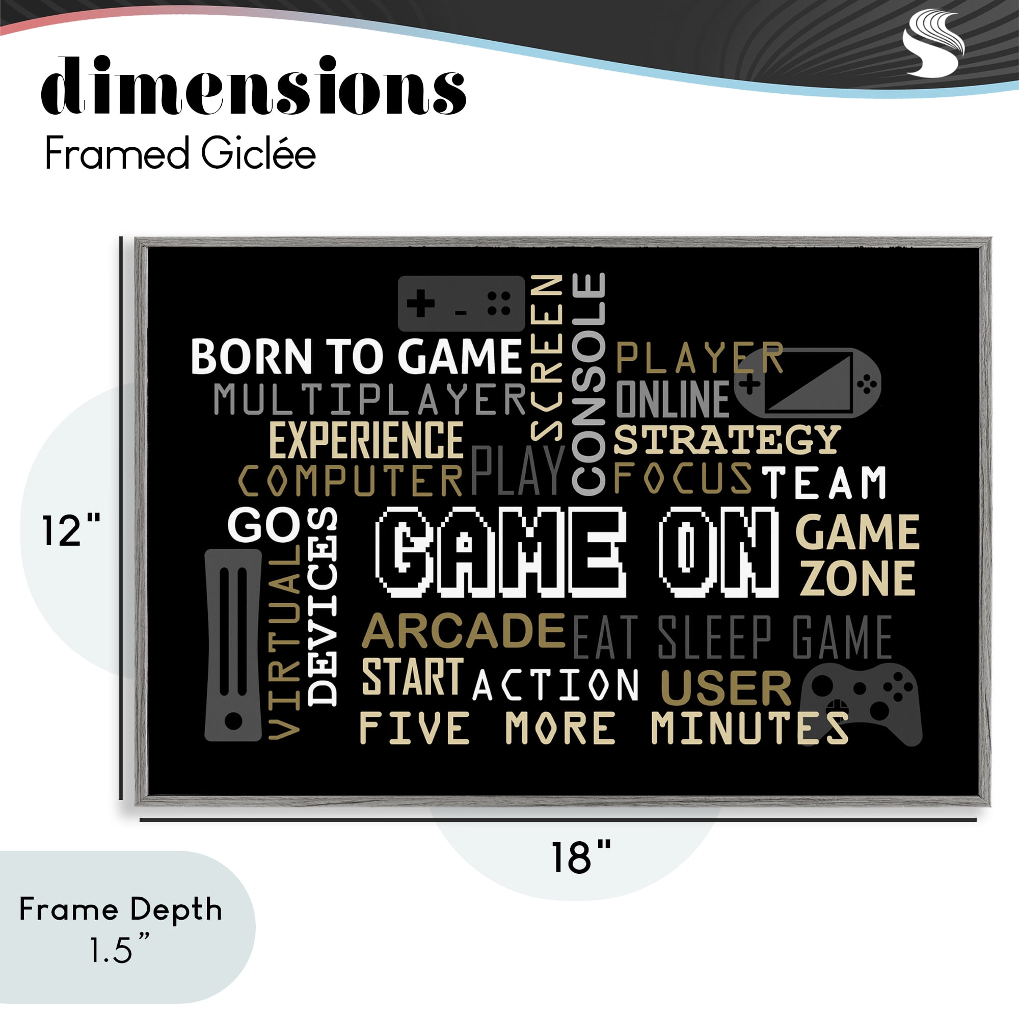 Stupell Industries Game On Gamer Typography Gray Framed Giclee Art, design by Kim Allen