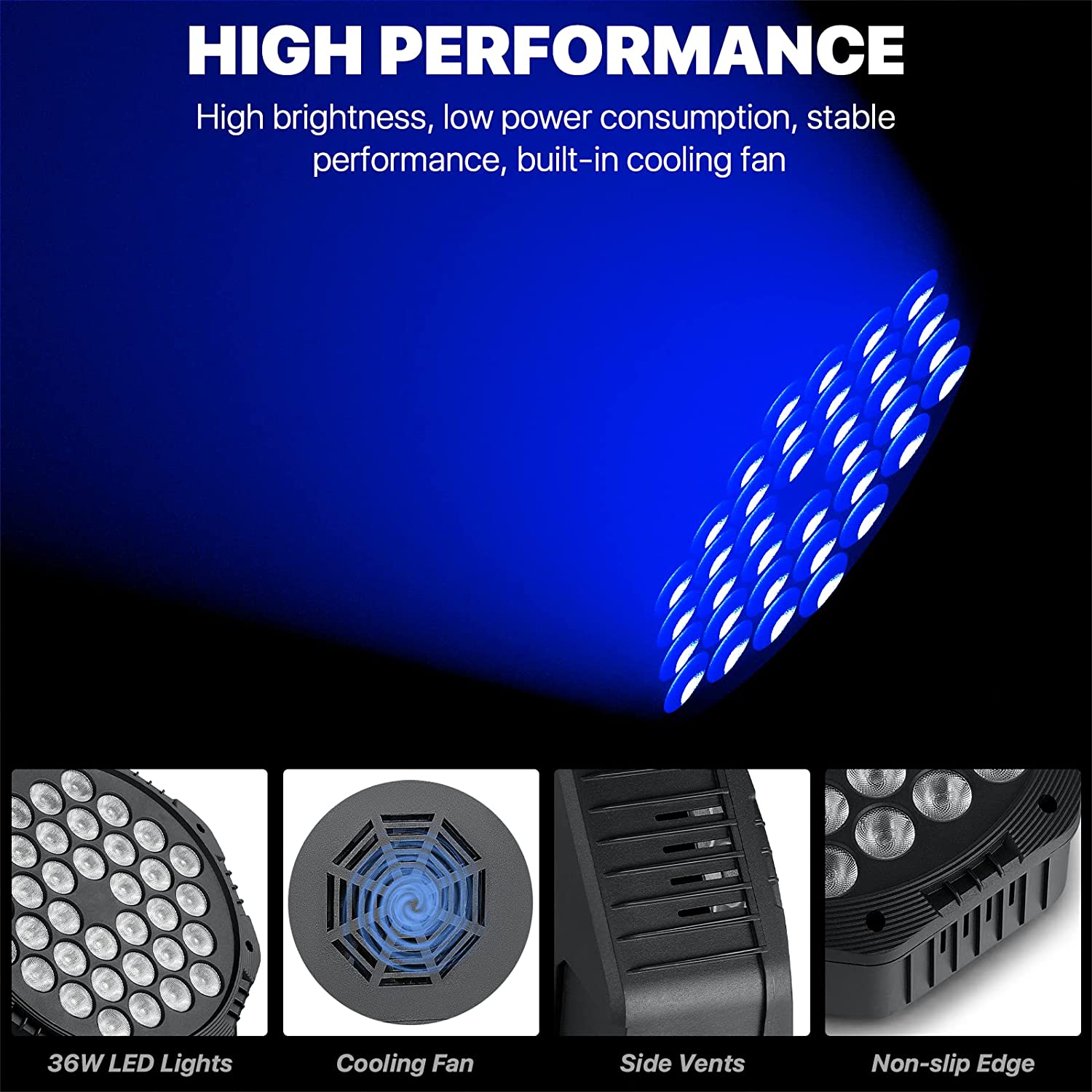 Stage Lights, 36 LED Party Par Lights with Sound Activated Remote and DMX Control, Multiple RGB Lighting Effects DJ Lights for Christmas,Wedding, Disco, Dance Party, Club （2 Packs）