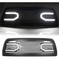 Kojem Big Horn Horizontal Style Grill Front Hood Bumper Grille Fits 2010-2018 Dodge Ram 2500 3500 4500 Replacement Shell - Black with Lights