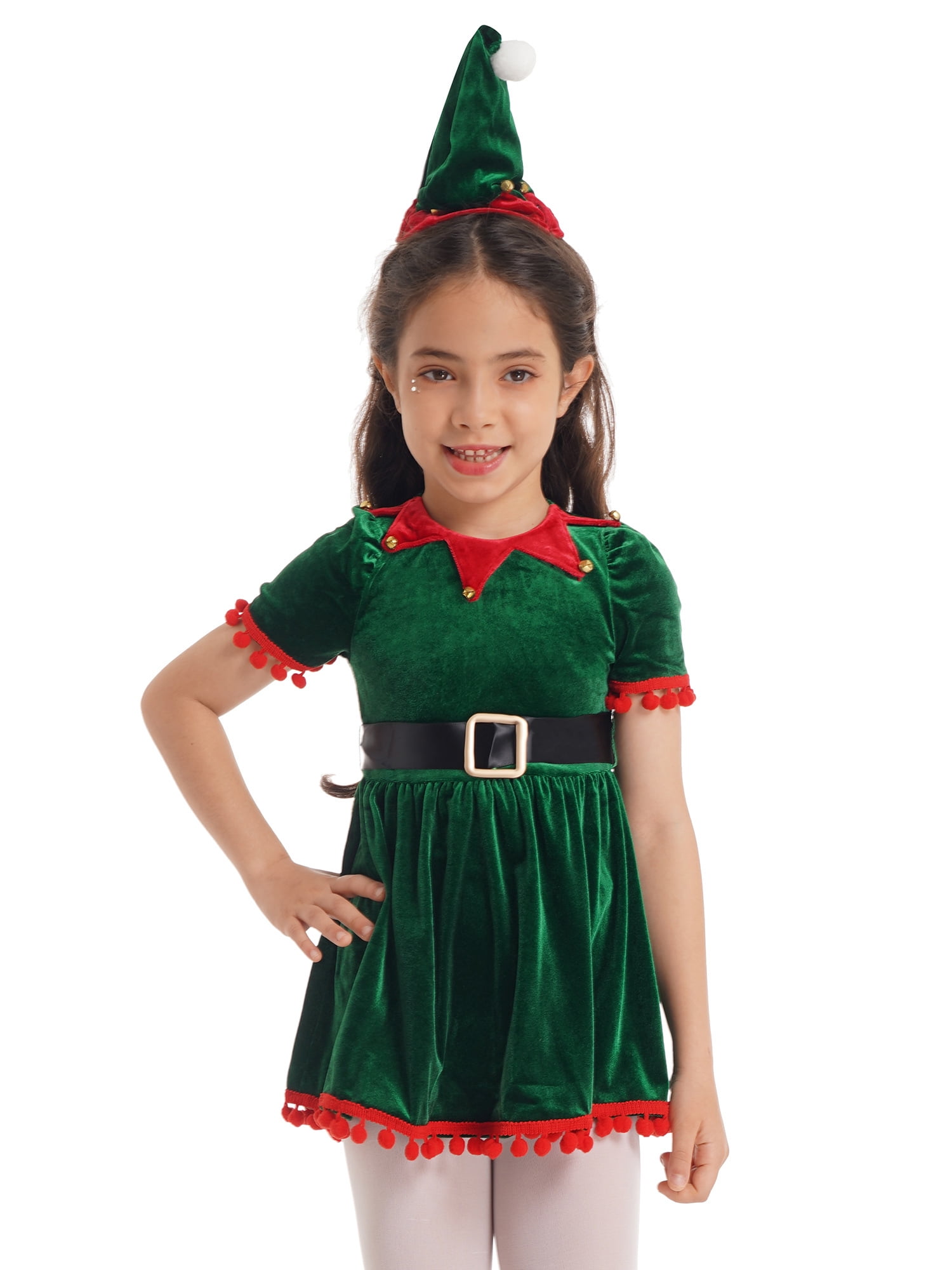 iEFiEL Girls Christmas Miss Santa Dress Costume Velvet Tassels Tutu ...