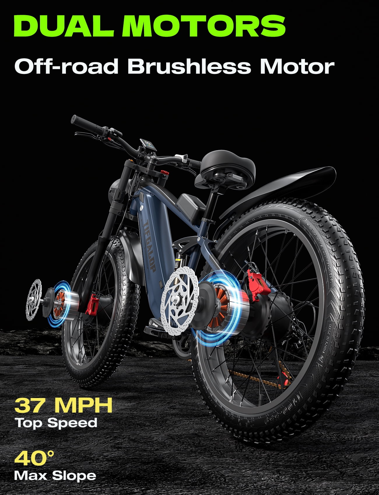 Cleytro Adult Electric Bike, Dual Motor, 52V 22Ah Battery UL 2849 Certified, 26 Inch Tire Off-Road Electric Mountain Bike, Full Suspension, 7 Speeds, Unisex Electric Bike