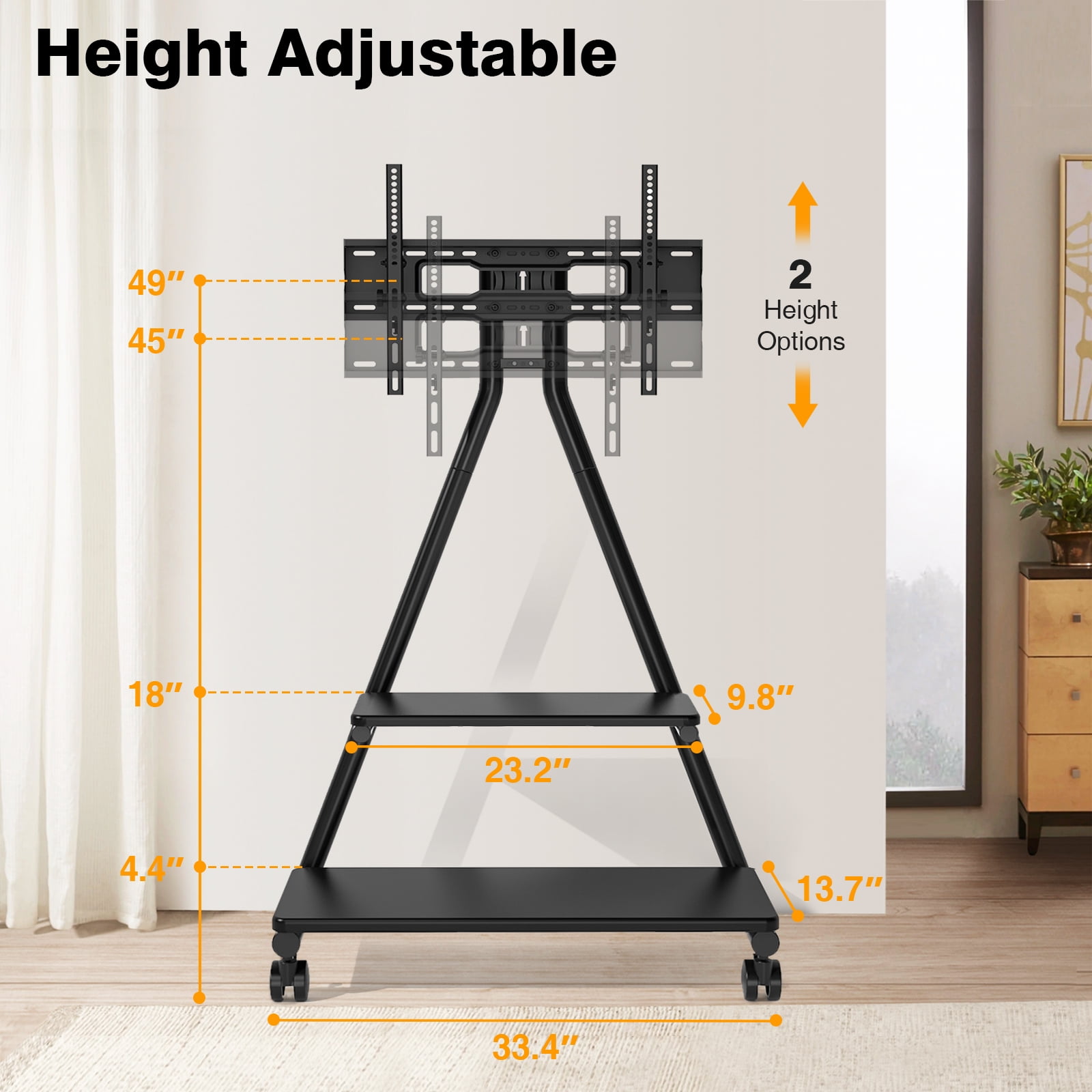 TAVR Furniture Universal Mobile TV Cart up to 80 inch TV, Rolling TV Stand on Wheels with Mount with Storage Shelf