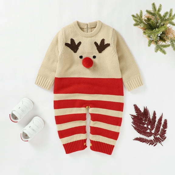 Christmas Baby Rompers Knitted Newborn Girls Boys Jumpsuit Cute Elk Infant Children Xmas Clothing Long Sleeve Playsuit One Piece