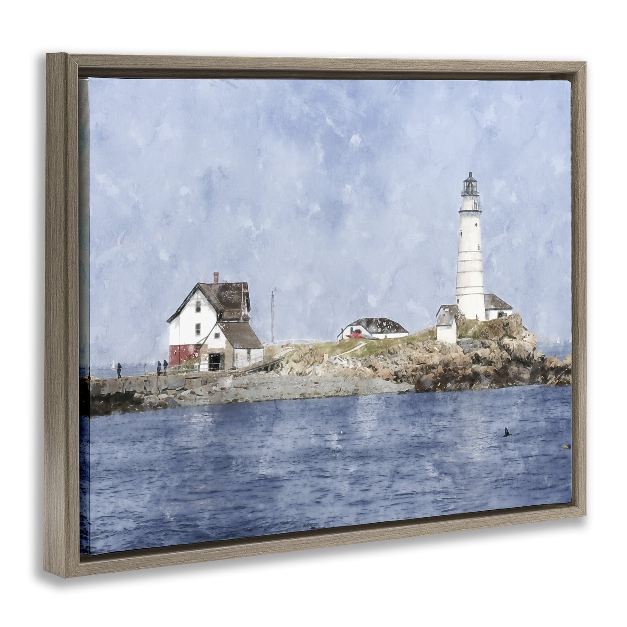 Stupell Industries Picturesque Lighthouse Island Brown Framed Floater Canvas Wall Art, design by Kim Curinga