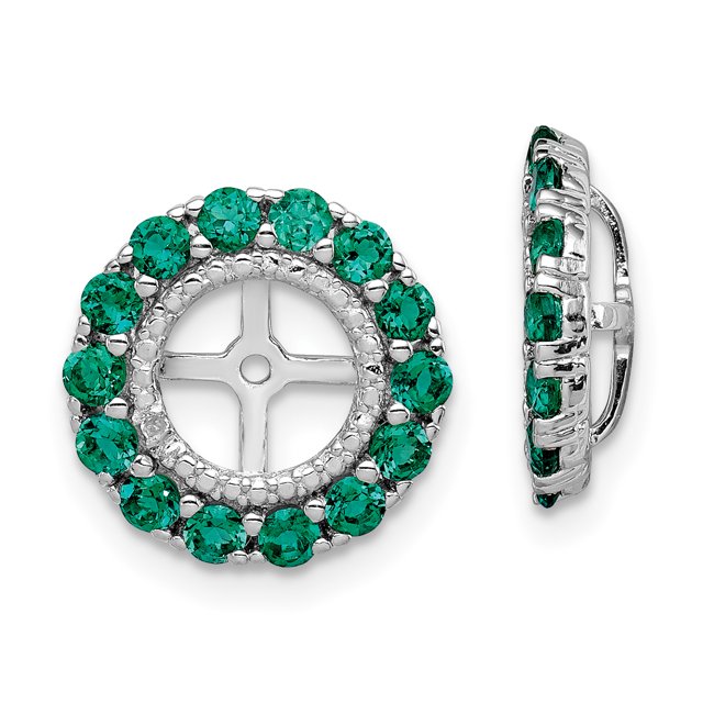 Sterling Silver Rhodium Diam. & Created Emerald Earring Jacket QJ146MAY