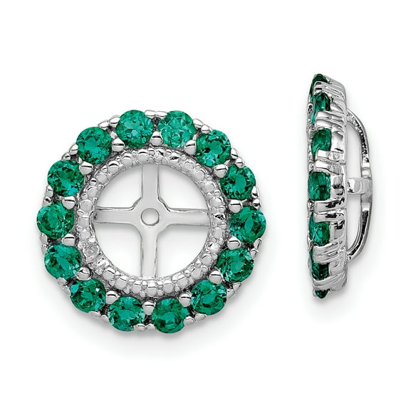Sterling Silver Rhodium Diam. & Created Emerald Earring Jacket QJ146MAY