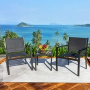 Devoko 3 Pieces Patio Furniture Set Textilene Bistro Set Outdoor Patio Conversation Set Modern Porch Furniture Lawn Chairs with Coffee Table, Black