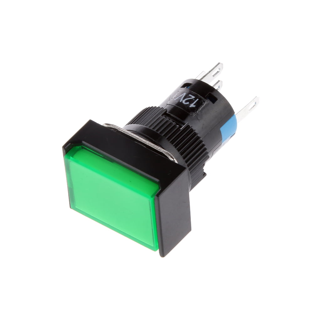 1x Green Square LED Light Latching 16mm 12V DC Push Button Self-Reset Switch *yg 