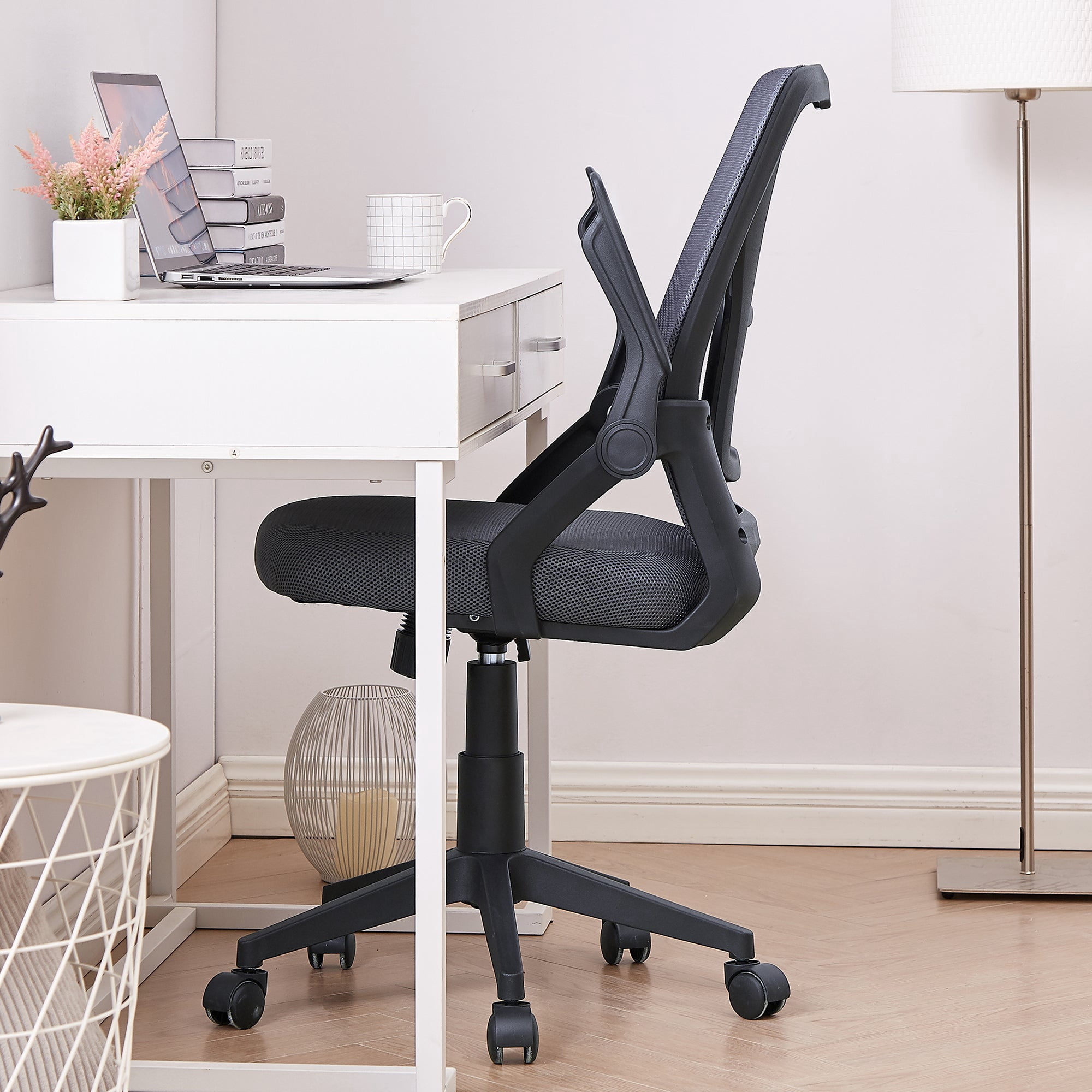 Javlergo Office Chair, Ergonomic Desk Chair Breathable Mesh Chair with Adjustable High Back Lumbar Support Flip-up Armrests, Executive Rolling Swivel Comfy Task Computer Chair, Gray