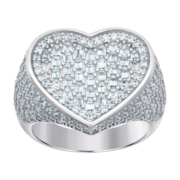 925 Sterling Silver Womens Baguette Round Cubic Zirconia Love Heart Ring Size 10 18.1mm Wide Statement Ring for Women