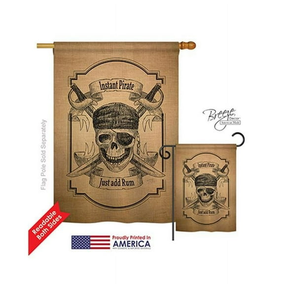Breeze Decor 07047 Pirate Instant Pirate Burlap 2-Sided Vertical Impression House Flag - 28 x 40 in.