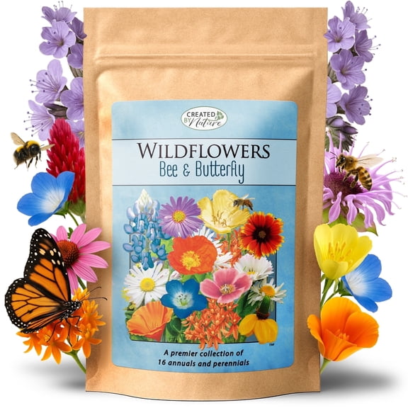 Created By Nature Bee & Butterfly Wildflower Seed Mix, 16 Varieties, 30,000 Seeds