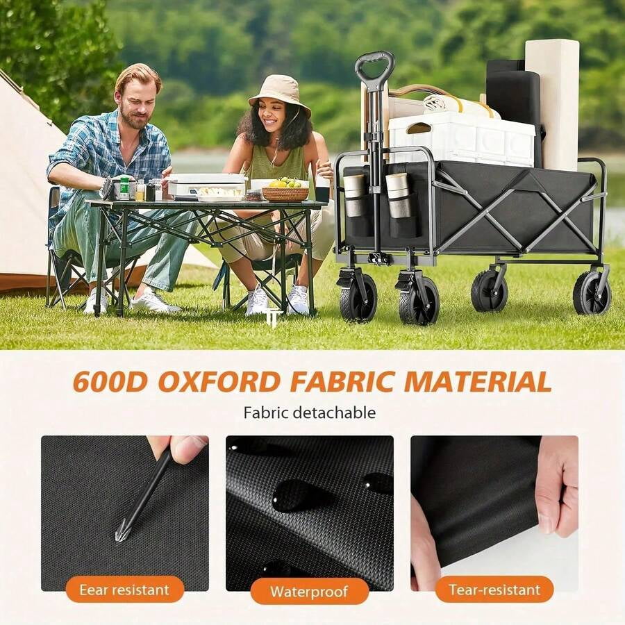220 Lbs Lbs All-Terrain Heavy-Duty Folding Hand Truck, Large Capacity Camping Cart Suitable For Yard Shopping/Sports/Outdoor/Gardening Equipment Transport, Black Multi-Functional Tool Cart