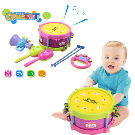 5Pcs Kids Baby Roll Drum Musical Instruments Band Kit Children Toy Gift Set Baby Boy Girl Drum Set Musical Instruments Kids Band Kit Children Toy (Best Travel Toys For Babies)