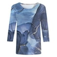 thumbnail image 5 of ICHUANYI ClearanceWomen's Fashion Printed T-shirt Mid-length 3/4 Sleeves Blouse Round Neck Casual Tops(Navy, M) ICHUANYI WER20232080504215, 5 of 5