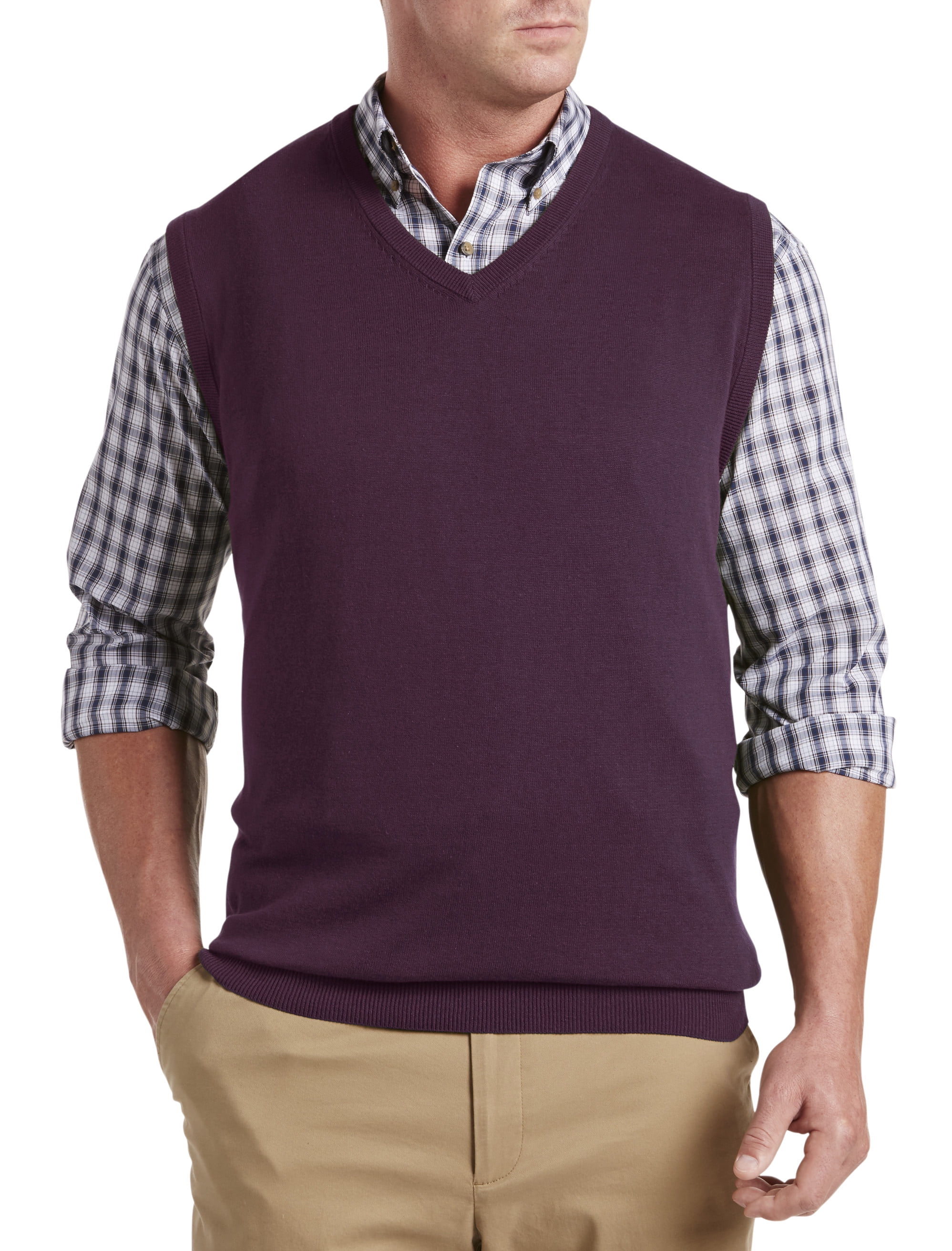 Harbor Bay by DXL Big and Tall Men's V-Neck Sweater Vest, Grape Wine ...