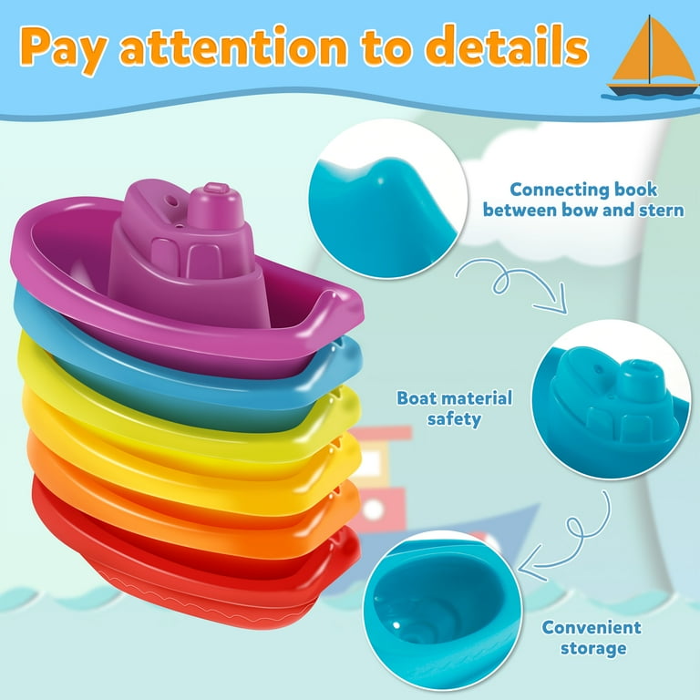 Bath Toys for Toddlers 1-3 Years Bathtub Water Toy Baby Stacking Cup  Folding Boat Tower Bathing Shower Beach Toy Play Water Kit