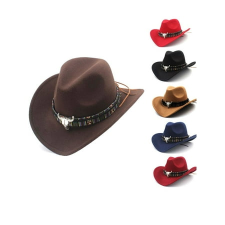 Maraso Men and Women Ethnic Style Western Cowboy Hat Wool Hat Jazz Hat