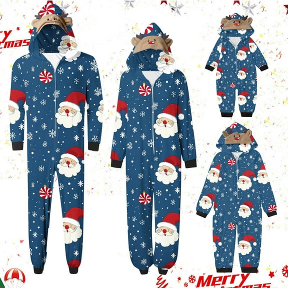 Odeerbi Christmas Onesie Pajamas for Family Holiday Sleep Jumpsuit Long Sleeve Family Christmas Pajamas Matching Sets Dad Printed Loungewear Jumpsuit Sleepwear Xmas PJs Set Navy